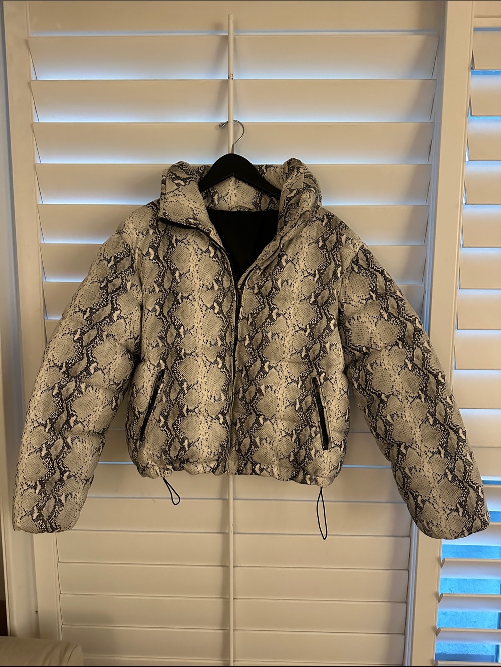 Snake Print Puffer Jacket - Neutral Snake